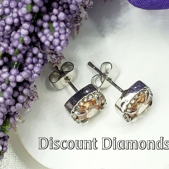 Gorgeous Champagne Sapphire Earrings Surrounded by Clear White Baguette Diamonds - Picture 7 of 8